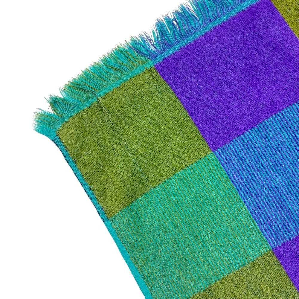 Cannon Royal Family Vintage Green Blue Purple Checkered Bath Towel